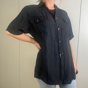 Vintage Express 100% silk black button up